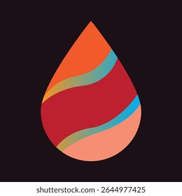 Vibrant abstract teardrop logo with flowing horizontal color bands in red, orange, and blue hues. Symbolizes liquid, energy, or creative flow. Modern and dynamic design.