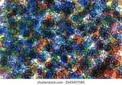 Vibrant abstract texture of layered colorful circles in blue, green, red, and yellow. Perfect for digital art, modern design, backgrounds, or creative decoration projects.
