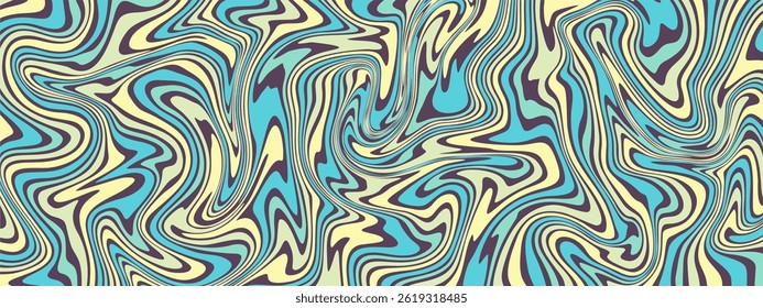 Um fundo vetorial abstrato vibrante com padrões psicodélicos giratórios, combinando azul turquesa brilhante, creme suave e cores marrom escuro.