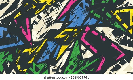 Vibrant abstract vector with bold geometric shapes and graffiti style. Perfect for modern posters, street art, wallpapers, apparel, and creative digital projects.