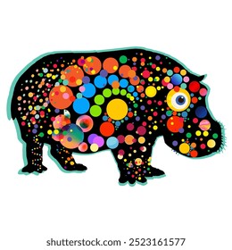 Ilustração vetorial vibrante e abstrata de Moo Deng, o hipopótamo pigmeu, criado usando círculos coloridos. Perfeito para criar designs exclusivos para camisetas, cartazes e muito mais.