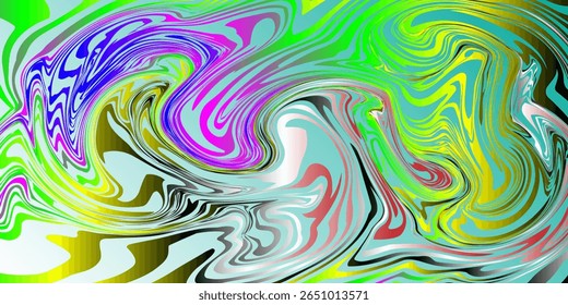 Vibrant abstract vector with psychedelic marble swirls in neon green, pink, yellow, and cyan tones. Ideal for modern, bold, and energetic design themes