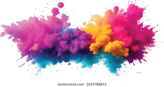 "Vibrant and Abstract Watercolor  Colorful Brush Strokes and Splashes in Rainbow Shades Create a Trendy and Modern Aquarelle Design, Set Against the Contrast of a Crisp White Background"
