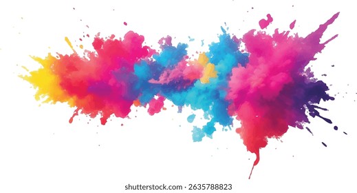 "Vibrant and Abstract Watercolor  Colorful Brush Strokes and Splashes in Rainbow Shades Create a Trendy and Modern Aquarelle Design, Set Against the Contrast of a Crisp White Background"
