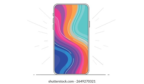 Vibrant Abstract Wave Design Featured on a Modern Smartphone Screen Displaying Colorful Flowing Patterns for Digital Art and Mobile Technology Concepts
