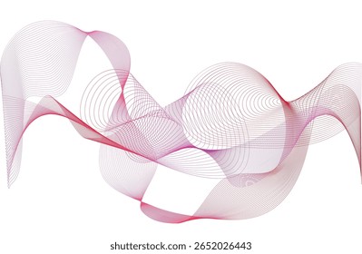 Linhas de onda abstratas vibrantes em gradientes vermelhos e cor-de-rosa fluindo sobre fundo branco. Ideal para tecnologia, arte e fundos modernos em projetos digitais, cartazes ou design de site