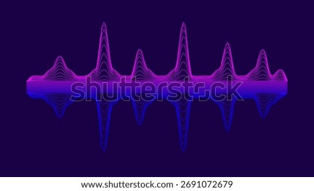 A vibrant abstraction in the form of an audio wave, rendered in gradient shades of pink and purple against a rich purple background. The image symbolizes music, sound, and rhythm.