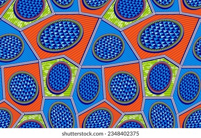 Vibrant African Circle Seamless Pattern, Fashion Artwork, Ethnic Motif in Contemporary Fashion, Cultural Elegance Meets Modern Style, Africa Circle Super Wax Print Design