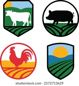 Vibrant Agricultural Emblems: A Vector Illustration of Farm Life,  farm logo with a combination of field