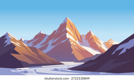 Cena de montanha de neve alpina vibrante