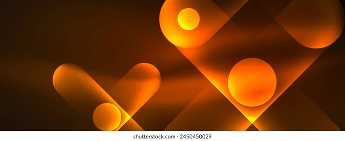 Vibrant amber circles and lines on a dark background create a fiery flamelike pattern. The orange hues glow with heat, resembling a gas flame in the sky