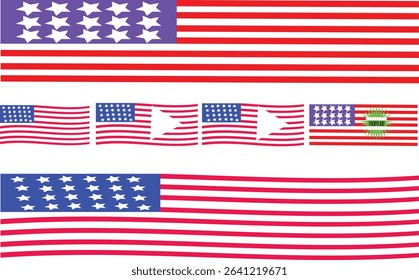 Vibrant American flag graphic with waving stars and stripes themed Independence Day celebration design layout
