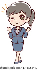A Vibrant, Animated Female Office Worker Who Cheers With A Smile