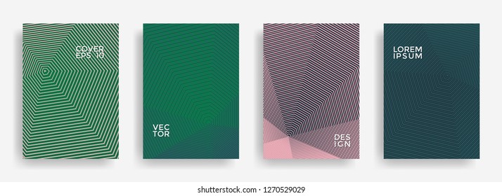Vibrant annual report design vector collection. Halftone stripes texture cover page layout templates set. Report covers geometric design, business booklet pages corporate backgrounds.