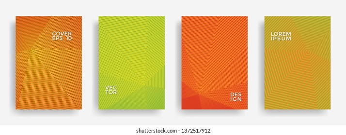 Vibrant annual report design vector collection. Gradient halftone grid texture cover page layout templates set. Report covers geometric design, business booklet pages corporate templates.