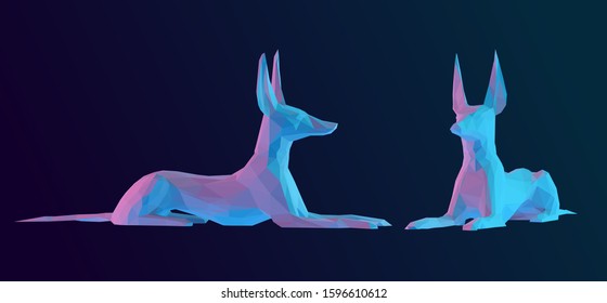 Vibrant Anubis. Set of Holographic Egyptian Gods on Isolated Background. Low Poly Vector 3D Rendering