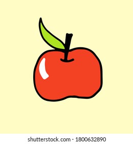 Vibrant Apple Illustration: Explore the beauty of simplicity with this thin black outline of a red apple adorned with a green leaf. A modern and hand-drawn vector perfect for various design projects.