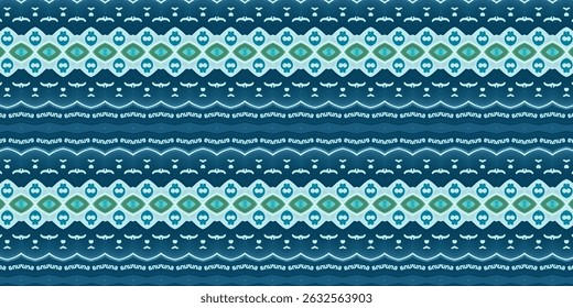 Vibrant Aqua Blue Seamless Pattern with Decorative Elements