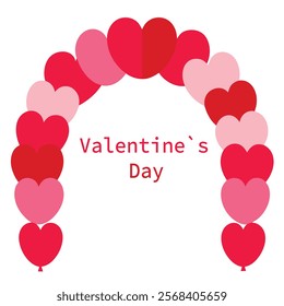 A vibrant arch of heart-shaped balloons, symbolizing love and togetherness, ideal for Valentine's Day occasions or decorations.