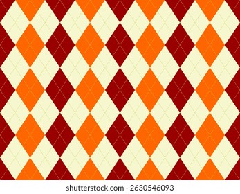 Vibrant argyle pattern in autumnal hues.  Perfect for fallthemed designs, textiles, or website backgrounds.  The bold colors and classic design create a sophisticated yet playful aesthetic.