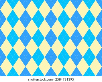 Vibrant argyle pattern in cheerful blue and pale yellow.  Perfect for backgrounds, textiles, or playful designs.