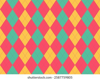 Vibrant argyle pattern in cheerful colors.  Perfect for backgrounds, textiles, or playful designs.  This geometric texture offers a retro feel with modern appeal.