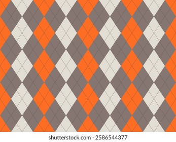 Vibrant argyle pattern in orange, gray, and cream.  Perfect for backgrounds, textiles, or web design.  Classic yet modern, this geometric design offers a stylish and versatile aesthetic.