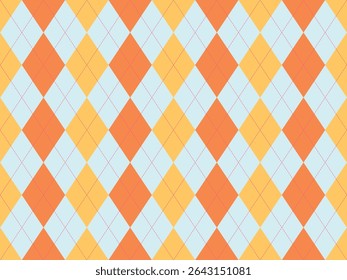 Vibrant argyle pattern in peach, orange, and pastel blue.  Perfect for backgrounds, textiles, or playful designs.