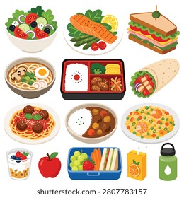 Vibrant array of fresh vegetable and fruit dishes in colorful bowls and plates