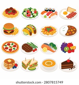 Vibrant array of healthy vegetable and fruit meals in white bowls on white background