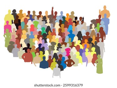 A vibrant array of silhouettes depicts a diverse group of individuals united in strength, celebrating the spirit of American communities at a lively event