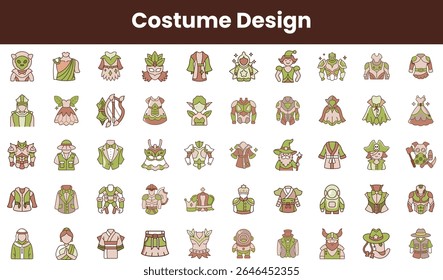 A vibrant array of whimsical costume designs featuring various styles and elements, showcasing creativity and imagination in unique character concepts.