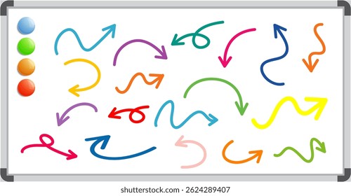 Vibrant arrows in various directions on a whiteboard