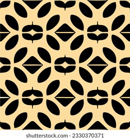 Vibrant art nouveau and art deco inspired motifs in black and white, set against a striking yellow background. This pattern exudes a timeless charm.