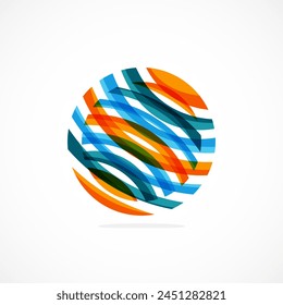 A vibrant art piece featuring a colorful sphere with electric blue and orange stripes on a clean white background. This painting combines geometric shapes and bold colors in a captivating pattern