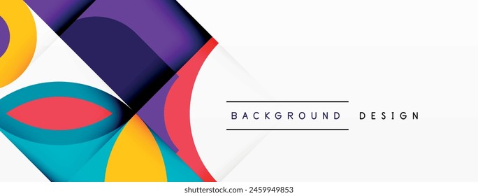 A vibrant art piece featuring geometric shapes like triangles, rectangles, and circles in electric blue and magenta tints and shades on a white background, reminiscent of a modern flag or logo design