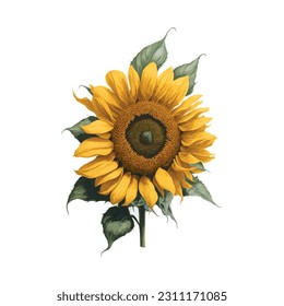 A vibrant and artistic depiction of a sunflower painted with delicate watercolor techniques. The rich hues and intricate brushstrokes capture the beauty and warmth of this iconic flower.