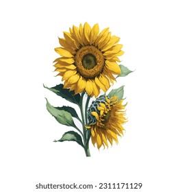 A vibrant and artistic depiction of a sunflower painted with delicate watercolor techniques. Perfect for adding a touch of nature and joy to your creative projects.