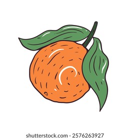 A vibrant and artistic illustration showcasing an orange with leaves, which is perfect for a variety of design projects