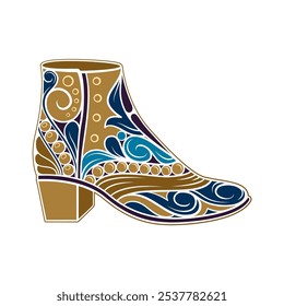 A vibrant and artistic illustration of a stylish boot, showcasing its beautiful and intricate designs and details