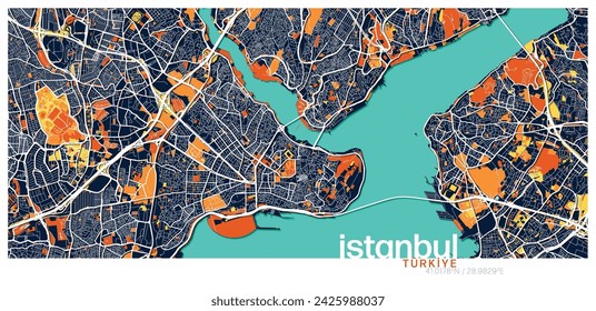 Vibrant Artistic Interpretation of Istanbul's City Map in Vivid Colors