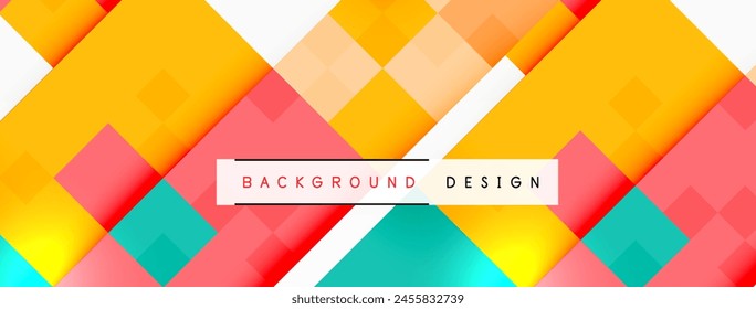 A vibrant artwork featuring a colorful background with squares and lines on a white backdrop, showcasing symmetry and patterns in tints like magenta and electric blue