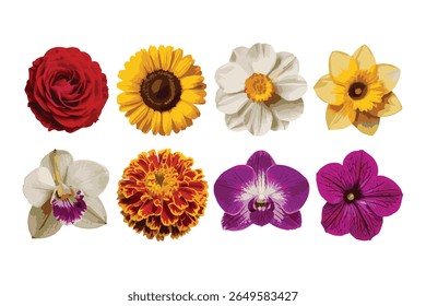 Vibrante variedade de flores coloridas: Florando coleção floral para projetos de design