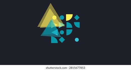 A vibrant assortment of floating geometric forms including triangles and semi-circles in shades of yellow and blue. This playful yet structured illustration is perfect for educational or creative design layouts.
