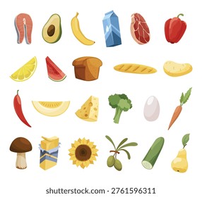 A vibrant assortment of fresh ingredients, showcasing fruits, vegetables, and other essentials perfect for any culinary masterpiece.