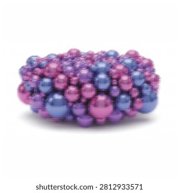 A vibrant assortment of glossy, round objects in shades of blue and pink, piled together on a white background.