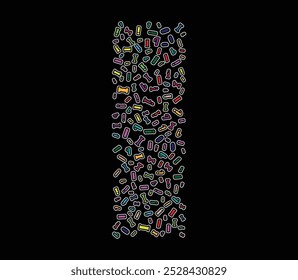 A vibrant assortment of multicolored I letters in different fonts and styles arranged dynamically on Large I font isolated on black