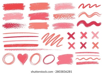 A vibrant assortment of textured crayon marks including brush strokes, lines, waves, crosses, circles, and a heart symbol