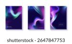 Vibrant aurora gradient background posters with northern lights effect. Neon ethereal purple, green and pink flowing waves. Modern vector designs for creative projects with luminous cosmic energy.