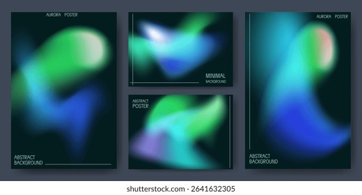 Vibrant aurora gradient backgrounds with neon frame borders - blue, green and purple color blend templates for modern digital design, futuristic presentations and glowing abstract wallpaper layouts.